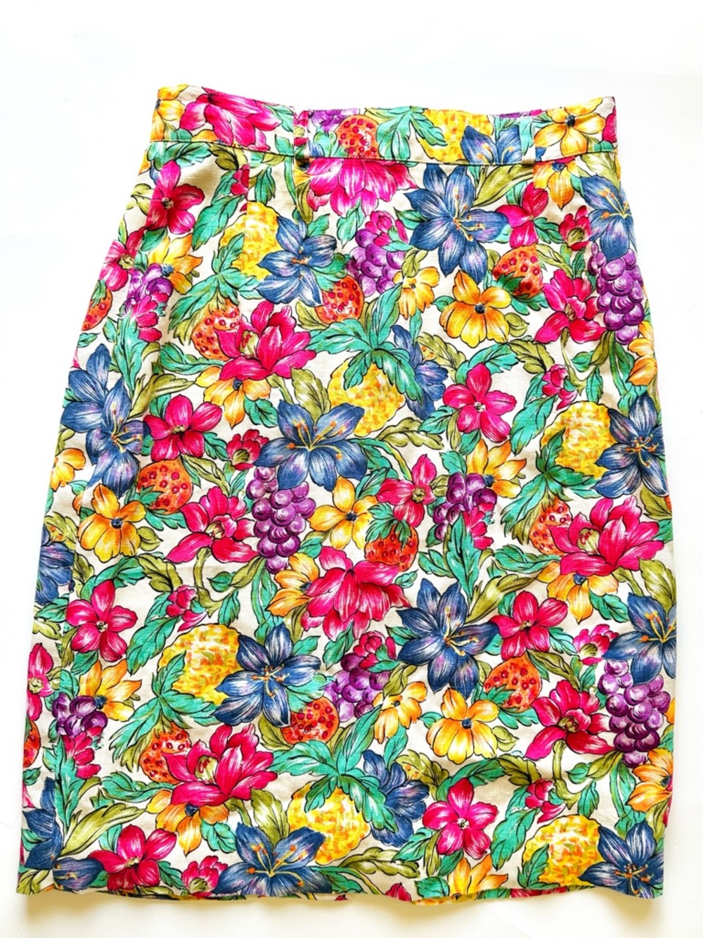 Vintage Talbots 100% Linen Floral Pencil Skirt Sz 6 Tropical‎ Print Floral